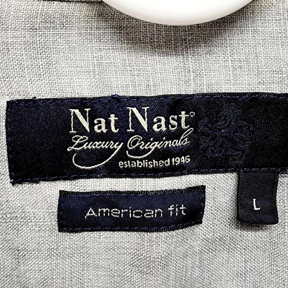 Nat Nast shirt American Fit Luxury Gray Short Sleeve Button-Up  L 100% Linen - Picture 3 of 8